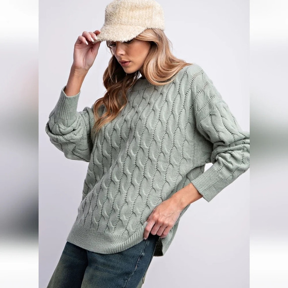 New! Easel Green Cable Knit Sweater S - Picture 4 of 10